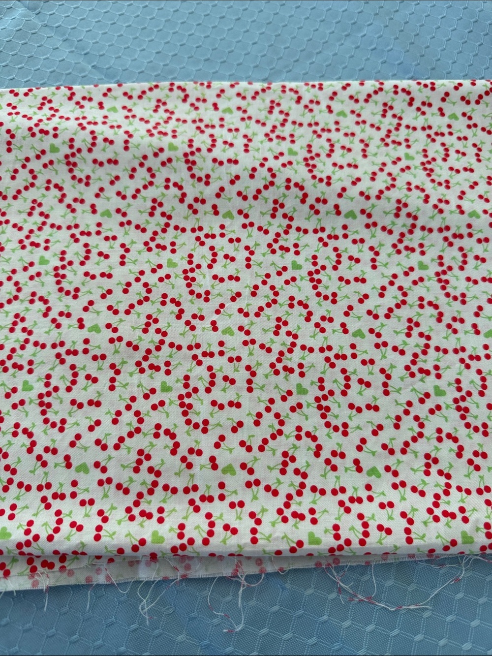 Cherry Print Cotton Fabric - White and Red